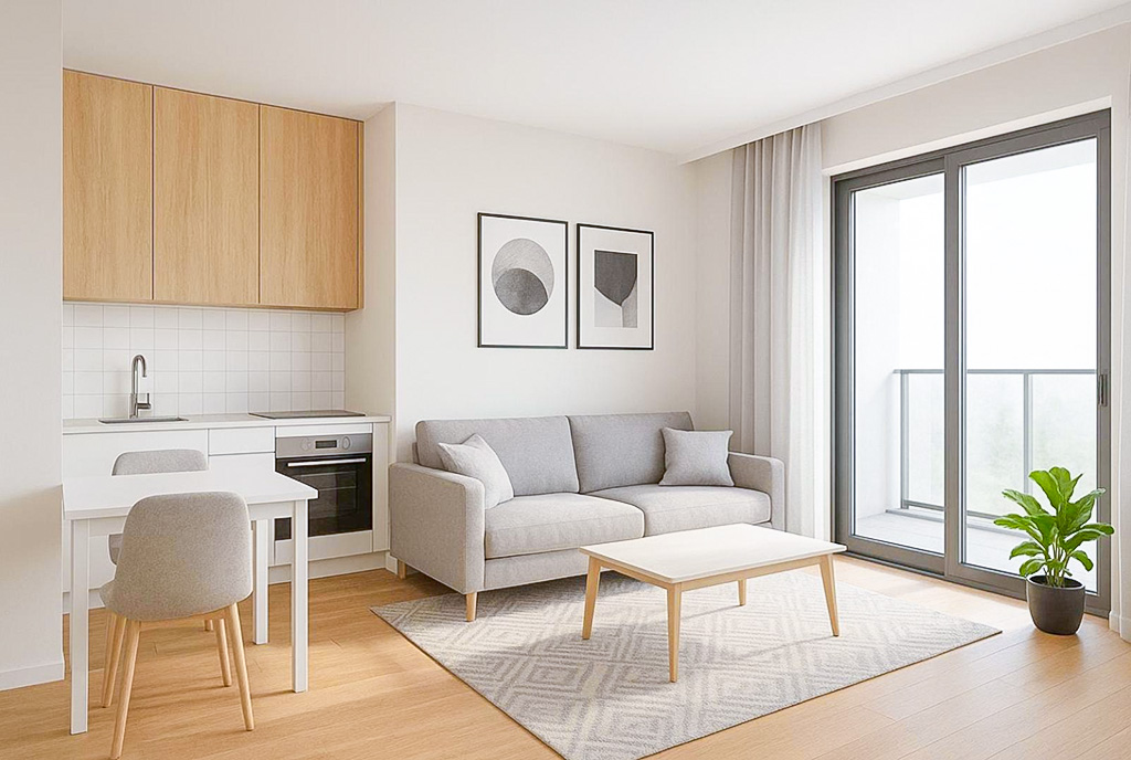 widok na salon w ekskluzywnym apartamencie do sprzedaży Gdańsk