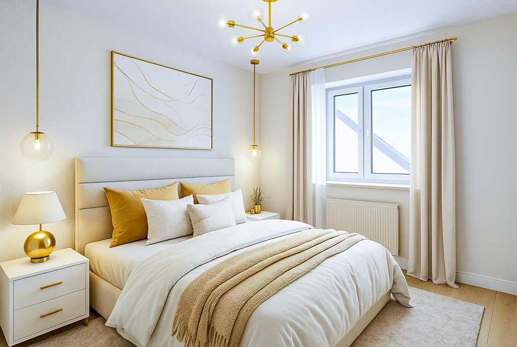 widok na sypialnię w luksusowym apartamencie na sprzedaż Gdynia (okolice)