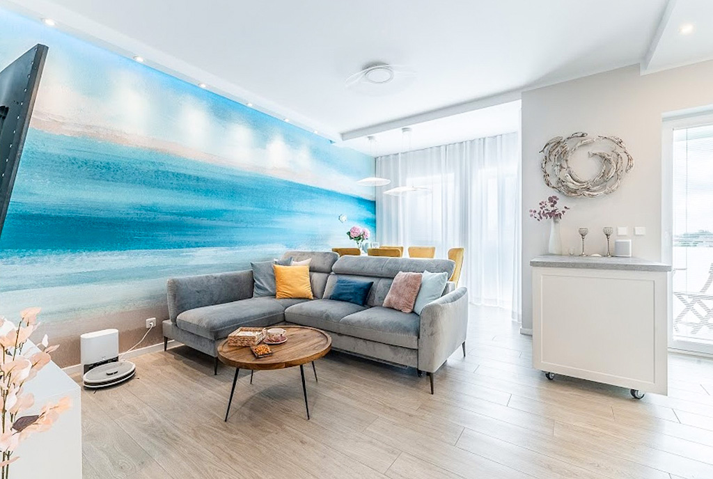 imponujący salon w ekskluzywnym apartamencie do sprzedaży Gdynia okolice