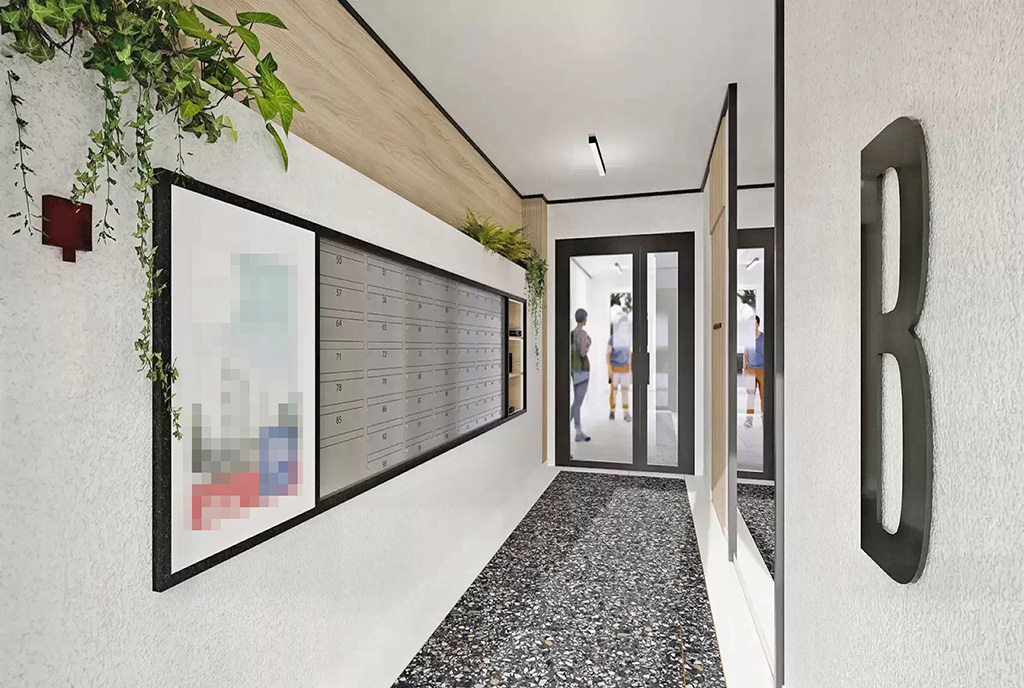 imponujący korytarz prowadzący do luksusowego apartamentu na sprzedaż Gdynia