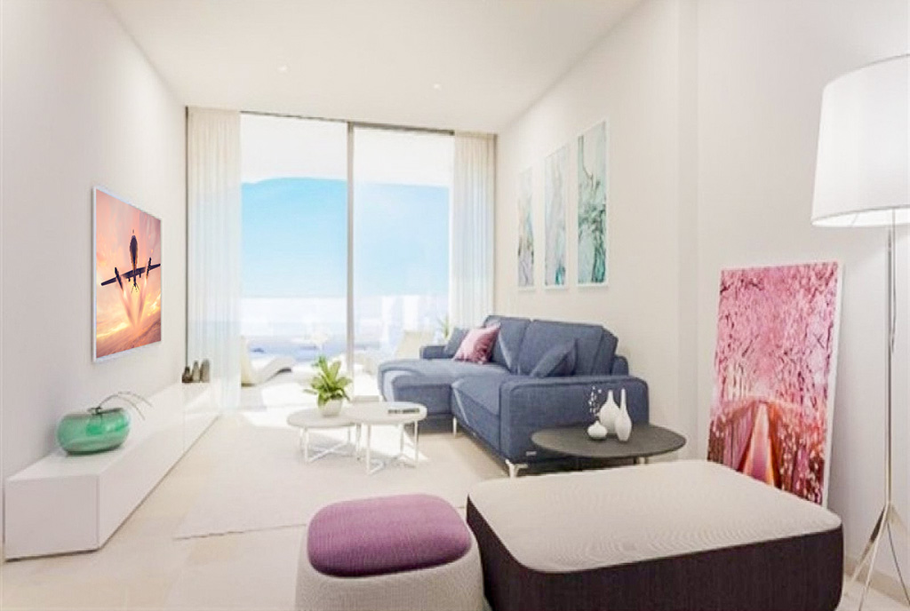 imponujący pokój dzienny w luksusowym apartamencie na sprzedaż Hiszpania (Pueblo Benalmadena)