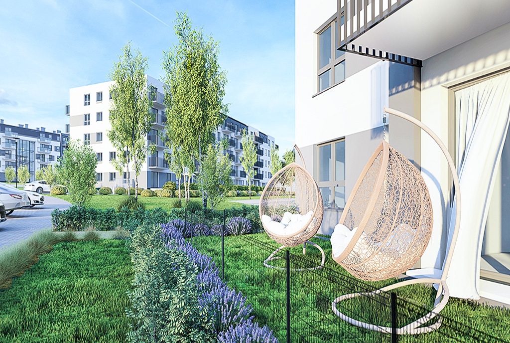 widok na taras przy ekskluzywnym apartamencie na sprzedaż Gdańsk