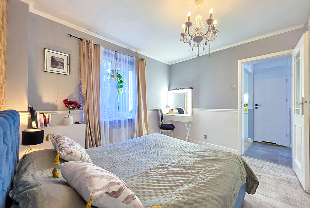 zaciszna sypialnia w ekskluzywnym apartamencie na sprzedaż Legnica (okolice)