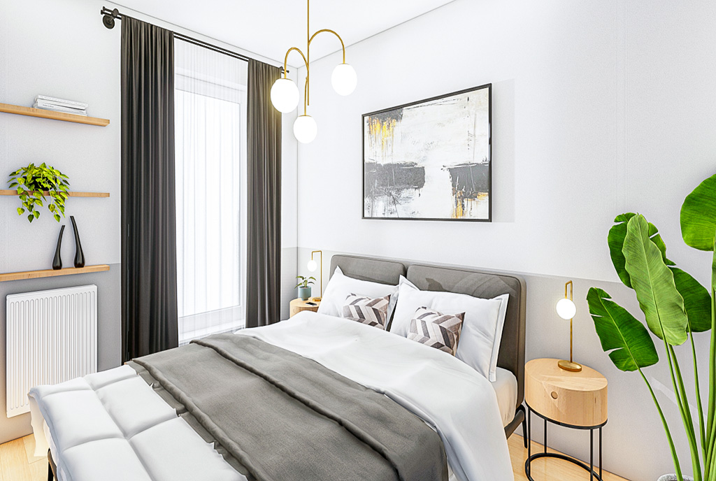 fragment sypialni w luksusowym apartamencie na sprzedaż nad morzem