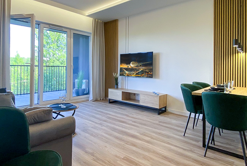 futurystyczy salon w ekskluzywnym apartamencie do wynajęcia Katowice