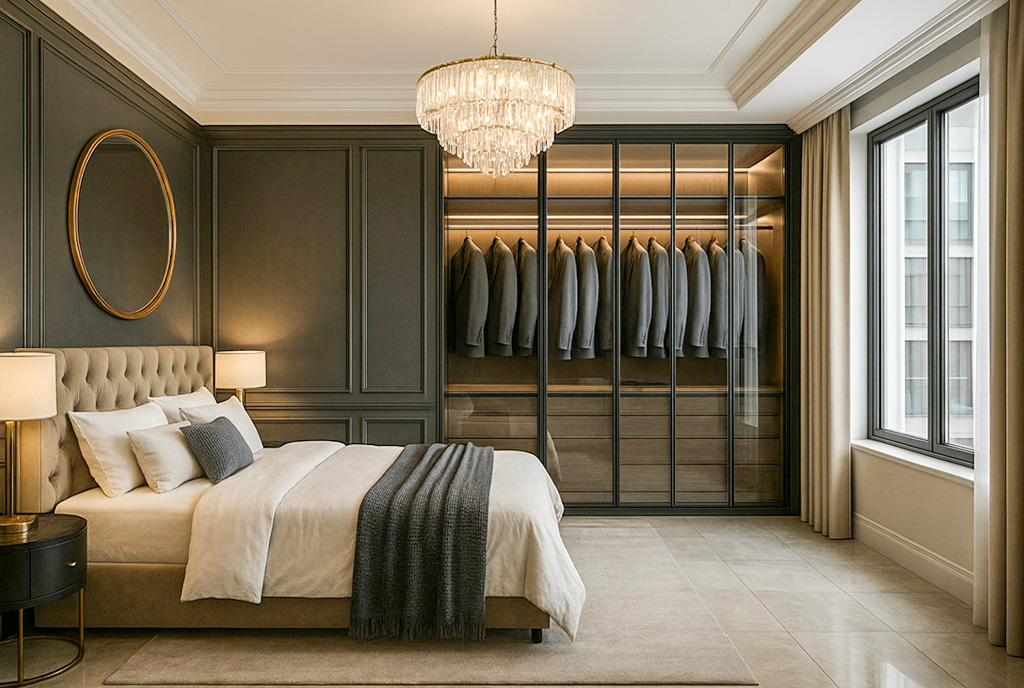 elegancka sypialnia w luksusowej willi na sprzedaż Gdańsk okolice