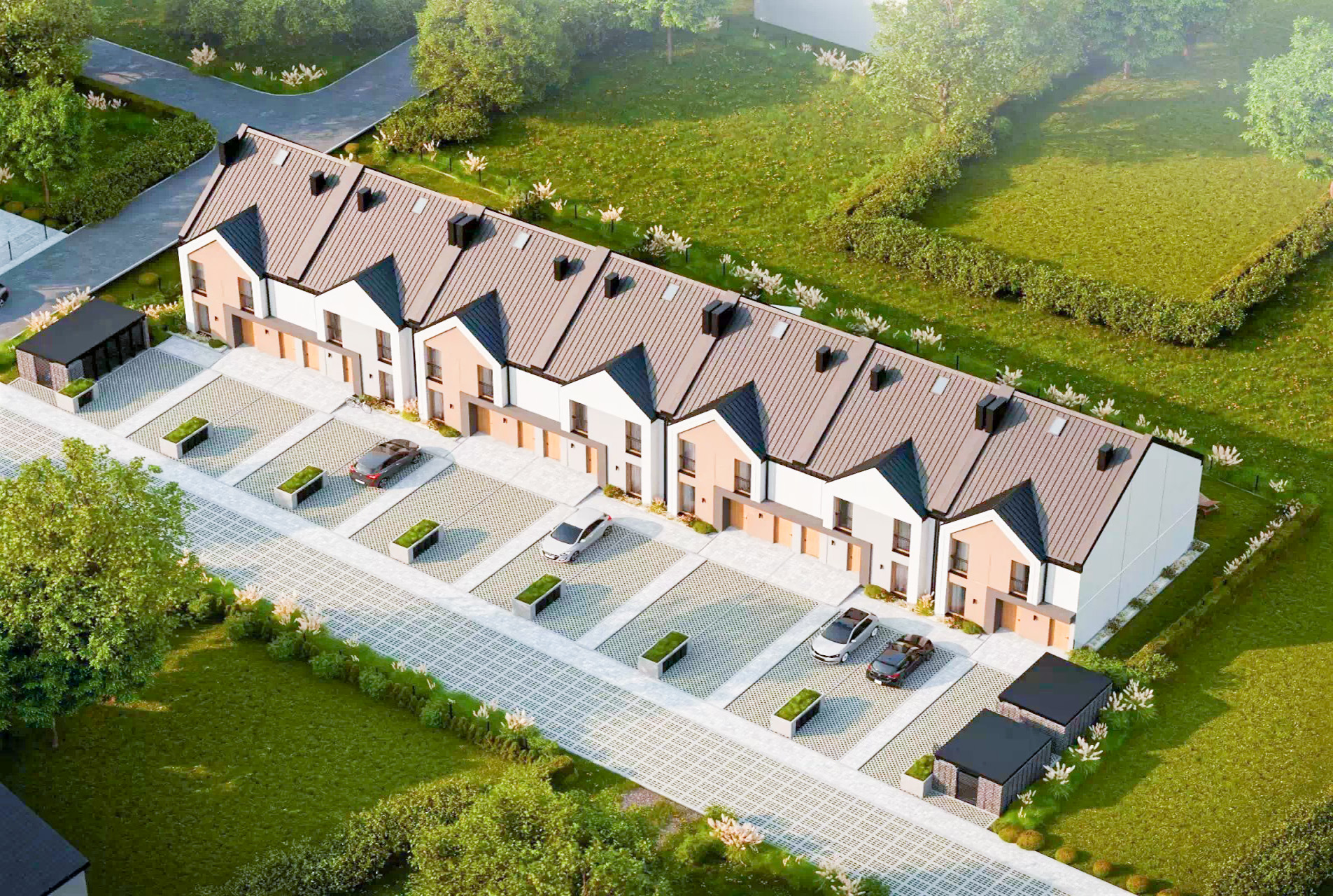 perspektywa z góry całego osiedla, gdzie znajdziemy luksusową willę do sprzedaży Gdańsk