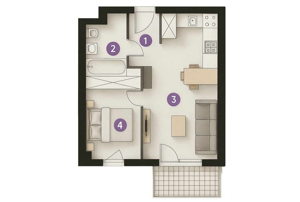 schemat rozkładu pokoi w luksusowym apartamencie na sprzedaż Gdańsk