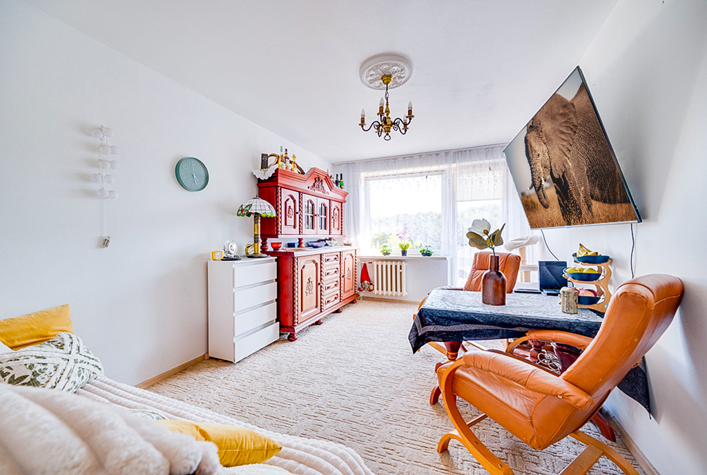 nowocześnie zaaranżowany salon w ekskluzywnym apartamencie do sprzedaży Sopot