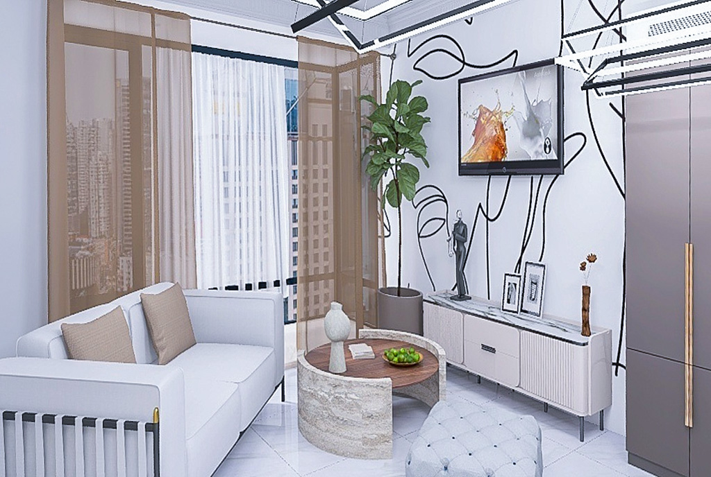 fragment pokoju gościnnego w luksusowym apartamencie na sprzedaż Gdańsk
