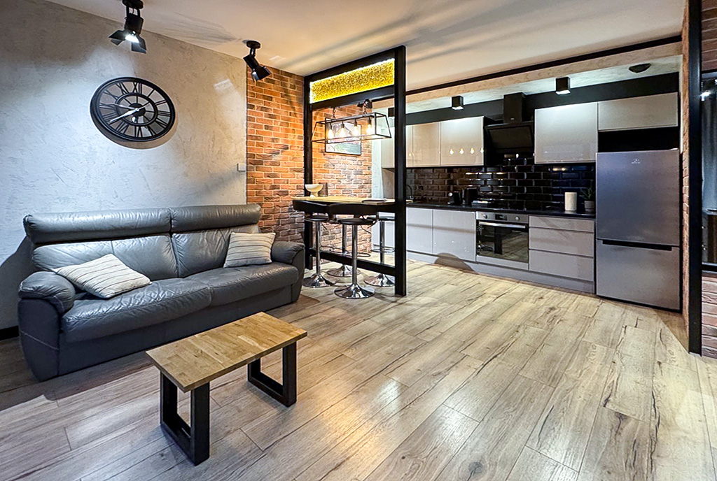 zaprojektowane w stylu loft wnętrze ekskluzywnego apartamentu do sprzedaży Gdańsk