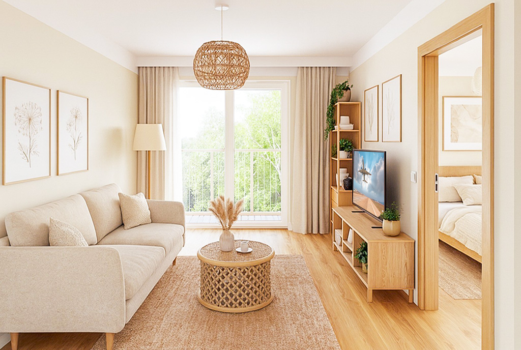 fragment pokoju dziennego w ekskluzywnym apartamencie do sprzedaży nad morzem