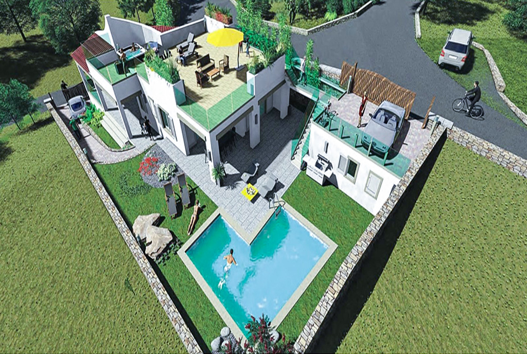 wizualizacja z góry pokazująca ekskluzywną willę na sprzedaż Włochy Baja Sardinia