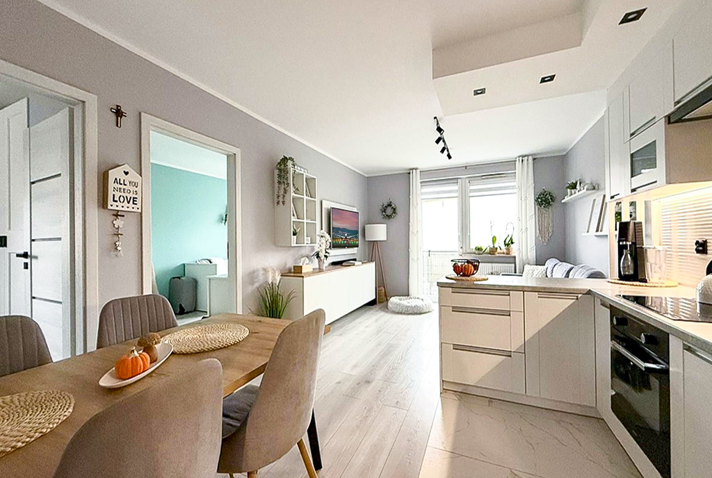 słoneczny salon w ekskluzywnym apartamencie do sprzedaży Gdynia okolice