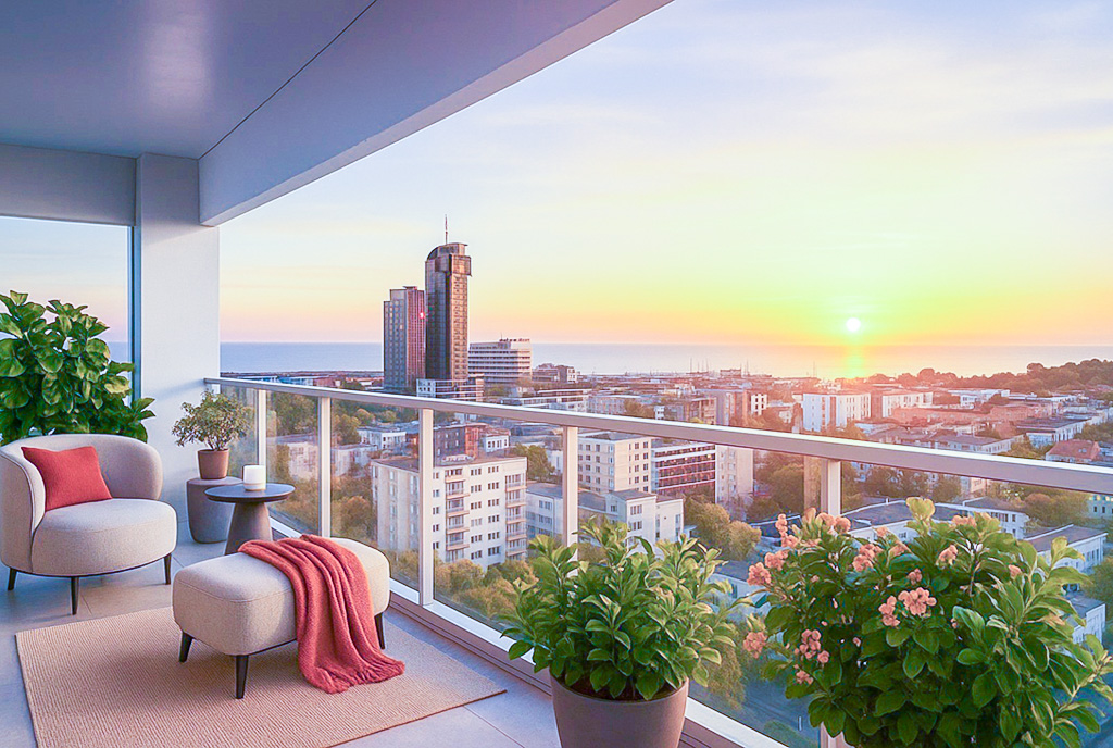 słoneczny balkon przy ekskluzywnym apartamencie na sprzedaż Gdynia