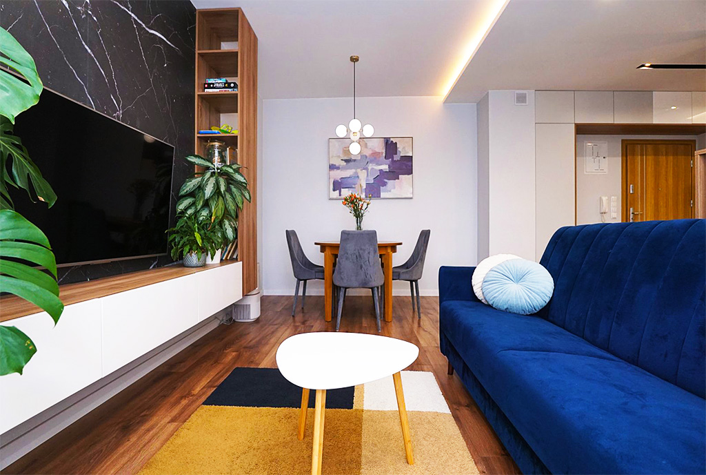 widok na pokój gościnny w luksusowym apartamencie na sprzedaż Piotrków Trybunalski