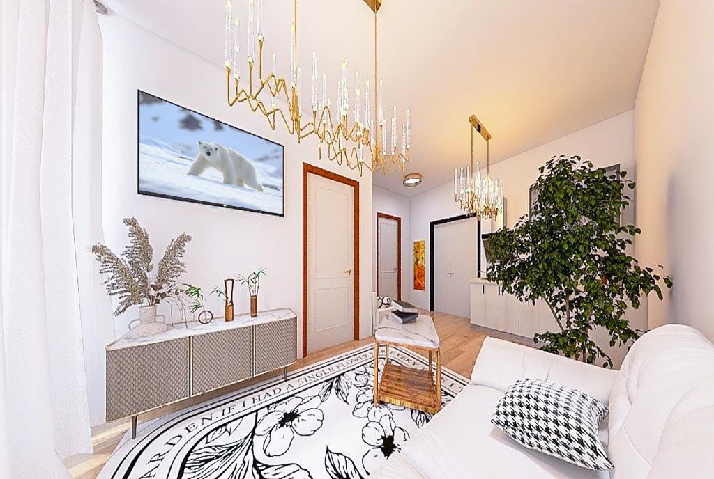 nowoczesny projekt salonu w ekskluzywnym apartamencie do sprzedaży Gdańsk