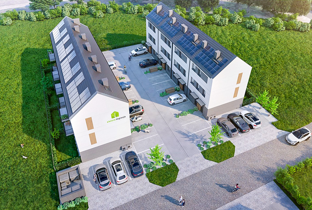 widok z lotu ptaka na osiedle, gdzie znajduje się oferowany do sprzedaży luksusowy apartament Wrocław okolice