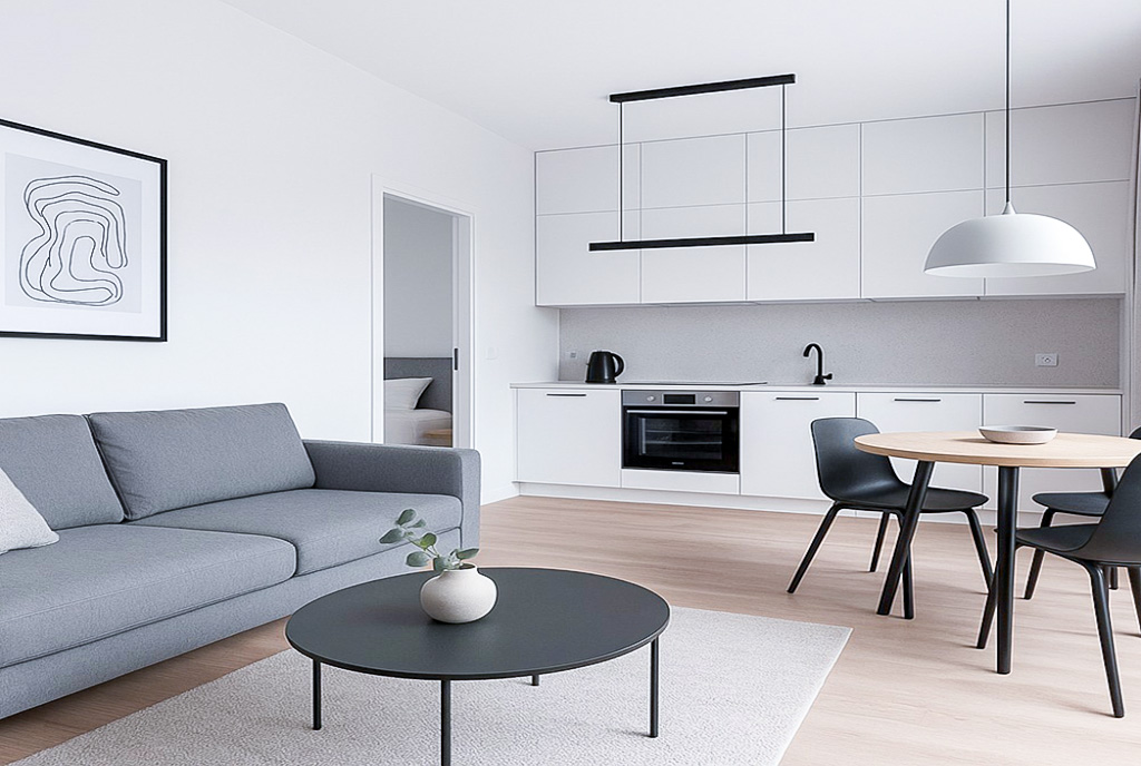 na zdjęciu nowoczesna kuchnia w luksusowym apartamencie na sprzedaż Gdańsk