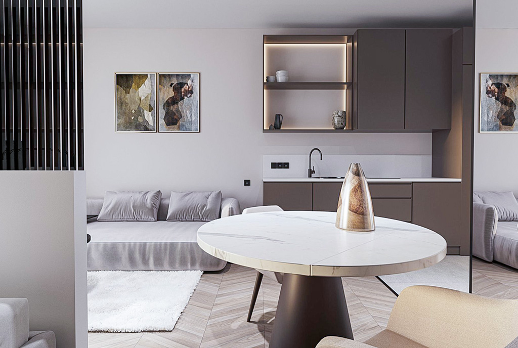 jadalnia i pokój gościnny w luksusowym apartamencie na sprzedaż Gruzja (Batumi)