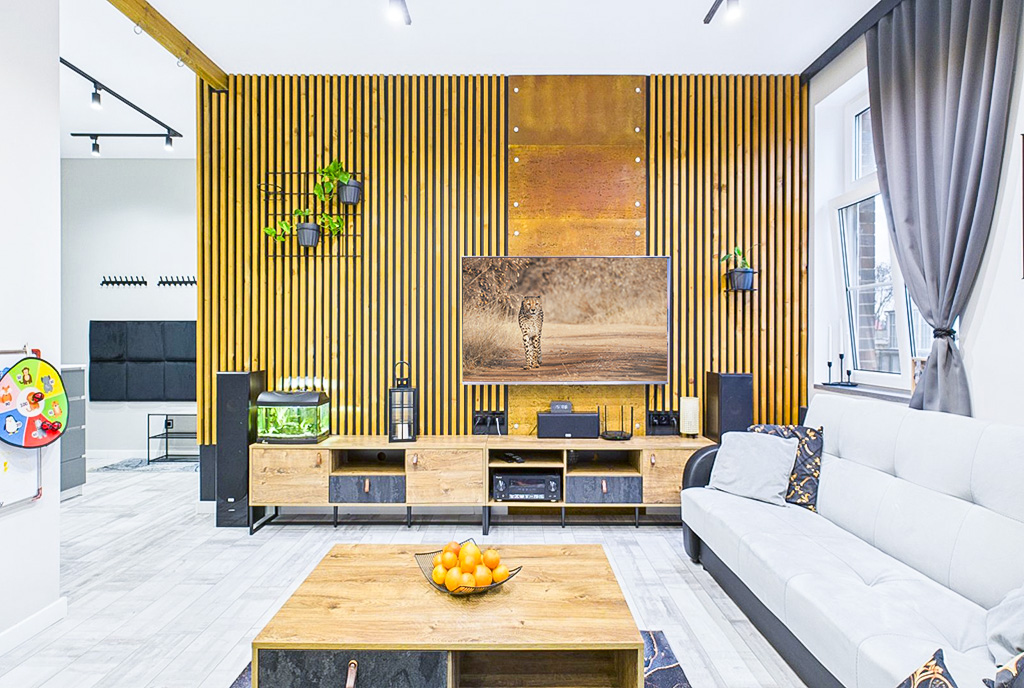 futurystyczny salon w ekskluzywnym apartamencie do sprzedaży Zielona Góra okolice