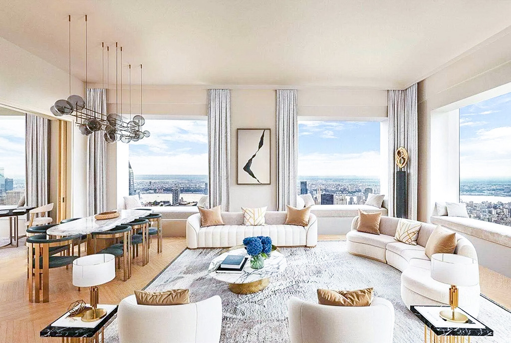 fragment pokoju dziennego w luksusowym apartamencie na sprzedaż New York Stany Zjednoczone Ameryki