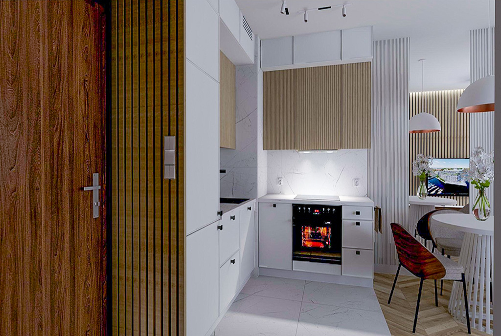 zbliżenie na aneks kuchenny w luksusowym apartamencie na sprzedaż Szczecin
