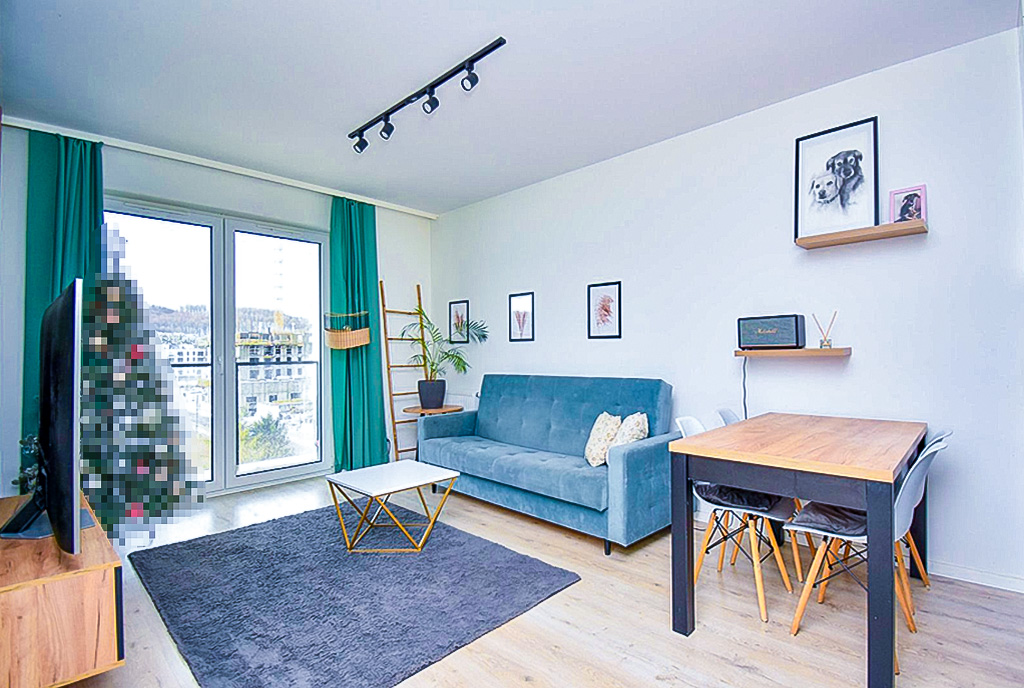 fragment pokoju dziennego w luksusowym apartamencie do wynajmu Gdynia okolice