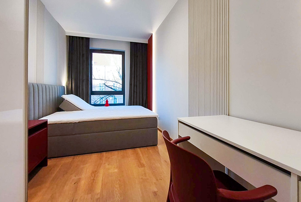 elegancka sypialnia w ekskluzywnym apartamencie na wynajem Legnica