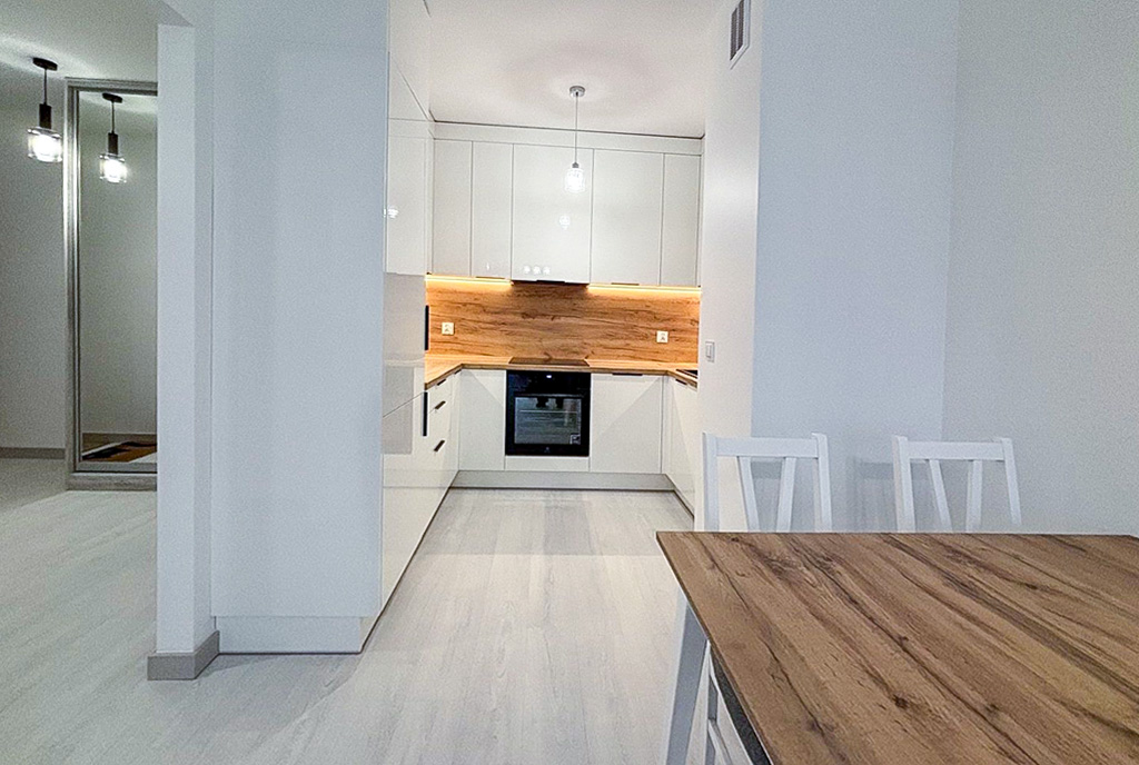 widok na aneks kuchenny w luksusowym apartamencie do wynajmu Szczecin