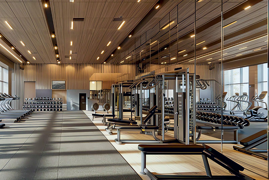 znajdująca się w częściach wspólnych siłownia w ekskluzywnym apartamencie na sprzedaż Kielce (okolice)