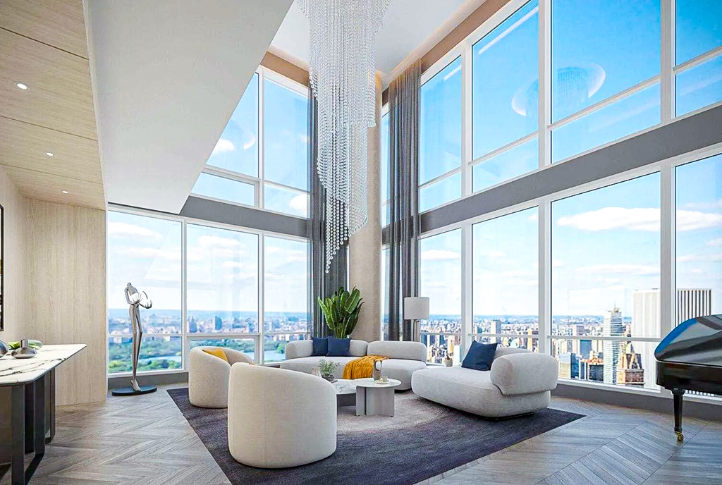 fragment pokoju gościnnego w luksusowym apartamencie na sprzedaż New York Stany Zjednoczone Ameryki
