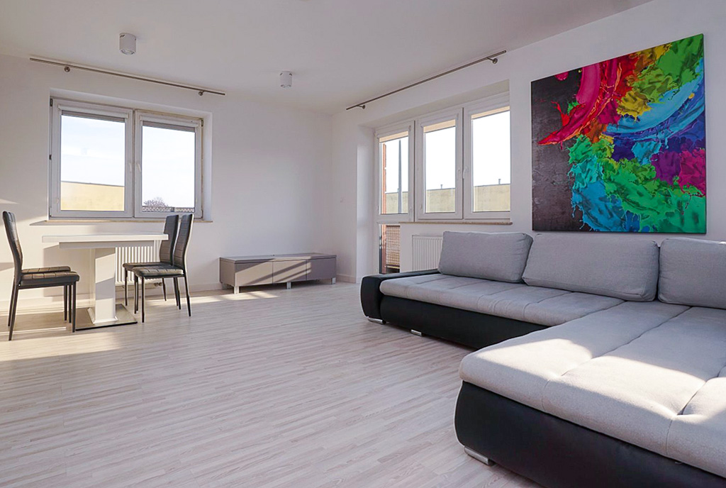 na zdjęciu pokój dzienny w luksusowym apartamencie do wynajmu Piotrków Trybunalski
