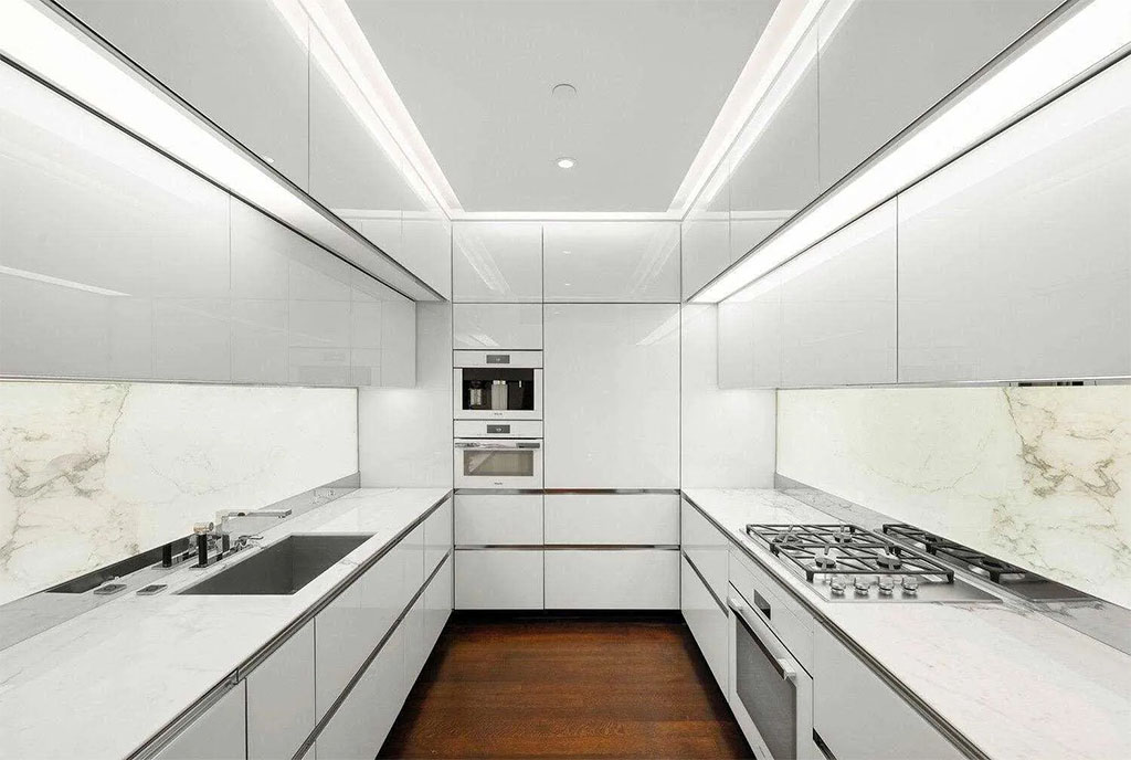futurystyczna kuchnia w luksusowym apartamencie na sprzedaż New York Stany Zjednoczone Ameryki