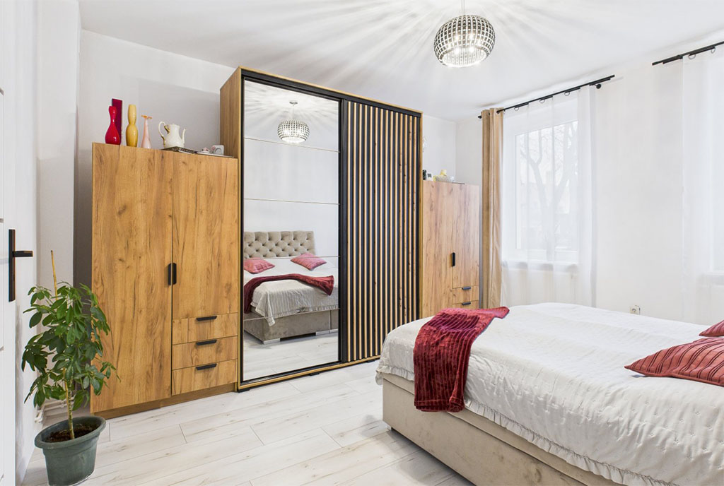 widok na sypialnię w ekskluzywnym apartamencie na sprzedaż Zielona Góra okolice