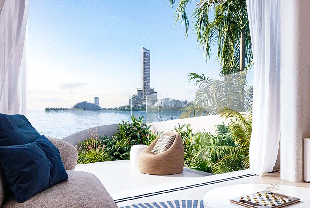 słoneczny taras przy ekskluzywnym apartamencie na sprzedaż Zjednoczone Emiraty Arabskie Ras Alkajma