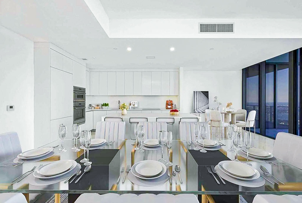 zbliżenie na jadalnię w luksusowym apartamencie na sprzedaż Miami Stany Zjednoczone Ameryki