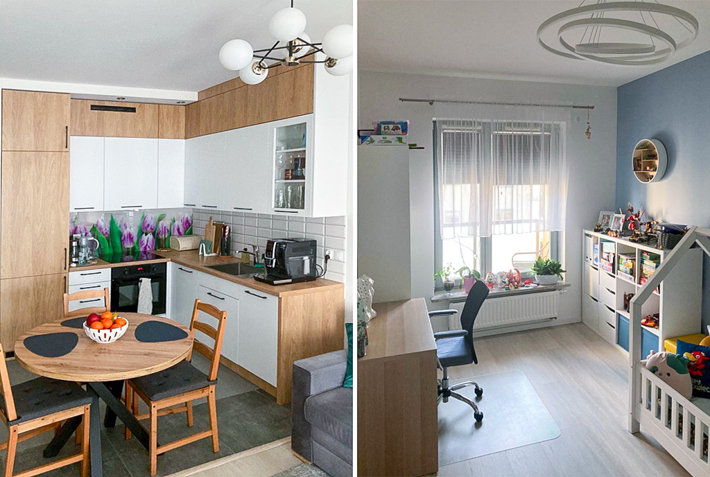 kuchnia i pokój w luksusowym apartamencie na sprzedaż Szczecin