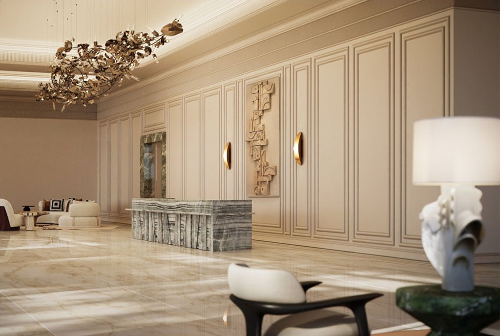 prestiżowe lobby w budynku, gdzie znajduje się oferowany na sprzedaż luksusowy apartament Zjednoczone Emiraty Arabskie Dubaj