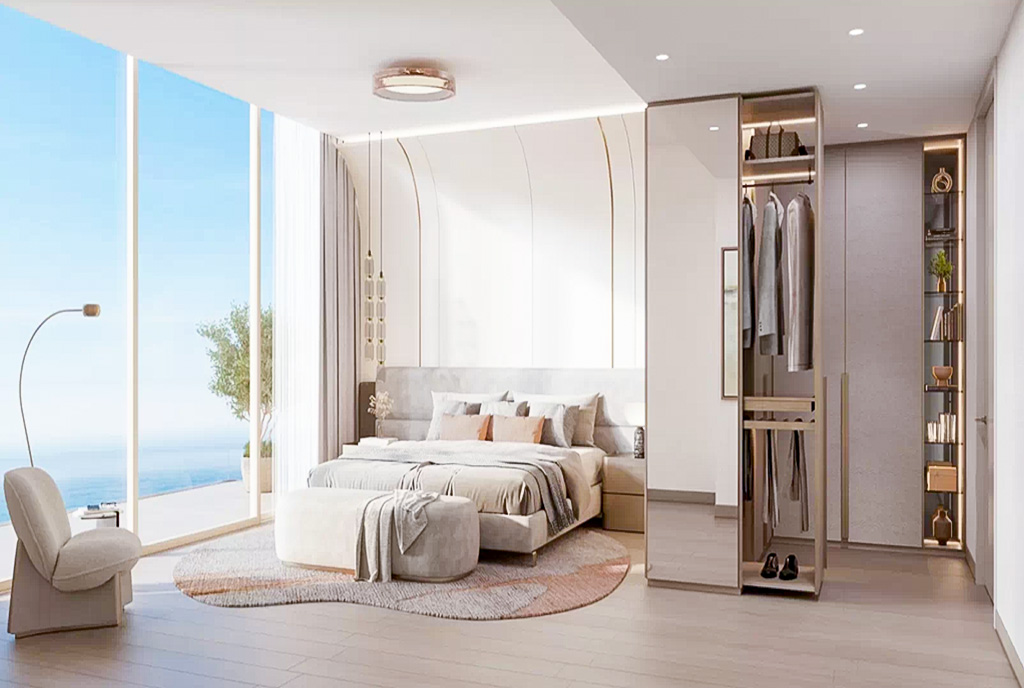 elegancka sypialnia w luksusowym apartamencie na sprzedaż Dubaj