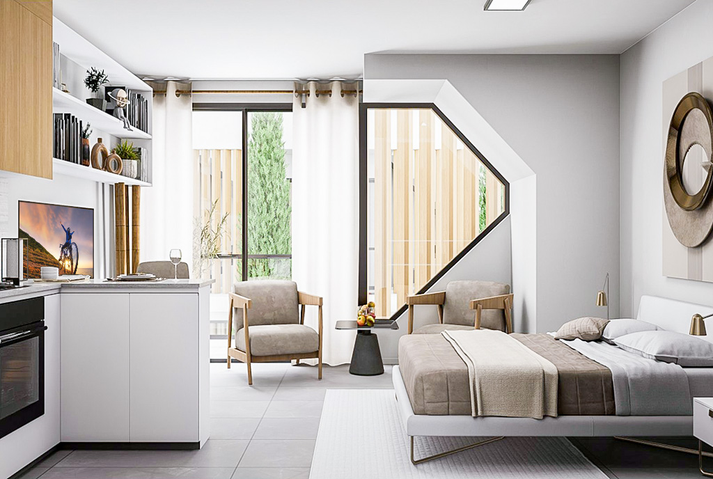 salon i sypialnia w ekskluzywnym apartamencie do sprzedaży Cypr Iskele Yeni