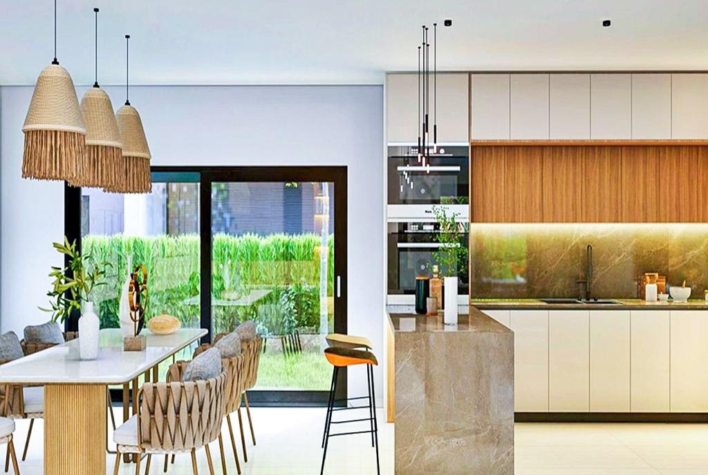 po lewej salon, po prawej kuchnia w ekskluzywnym apartamencie do sprzedaży Dominikana Bavaro