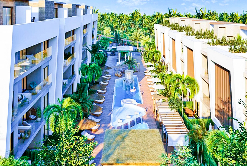 widok na osiedle, na którym znajduje się ekskluzywny apartament na sprzedaż Dominikana Bavaro