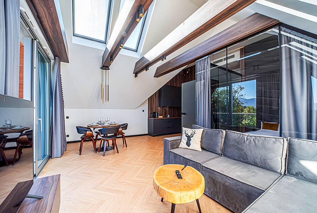 imponujący pokój dzienny w luksusowym apartamencie na sprzedaż Jelenia Góra okolice