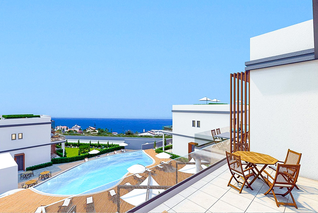 słoneczny taras przy ekskluzywnym apartamencie do sprzedaży Cypr Esentepe Girne