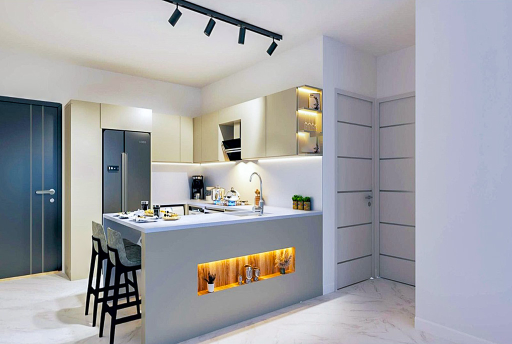 imponujący projekt kuchni w luksusowym apartamencie na sprzedaż Cypr Esentepe Girne