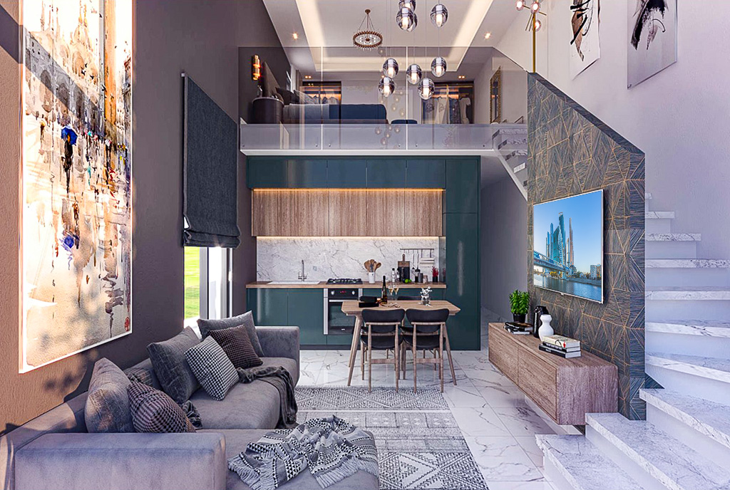 okazały salon w ekskluzywnym apartamencie do sprzedaży Cypr Esentepe