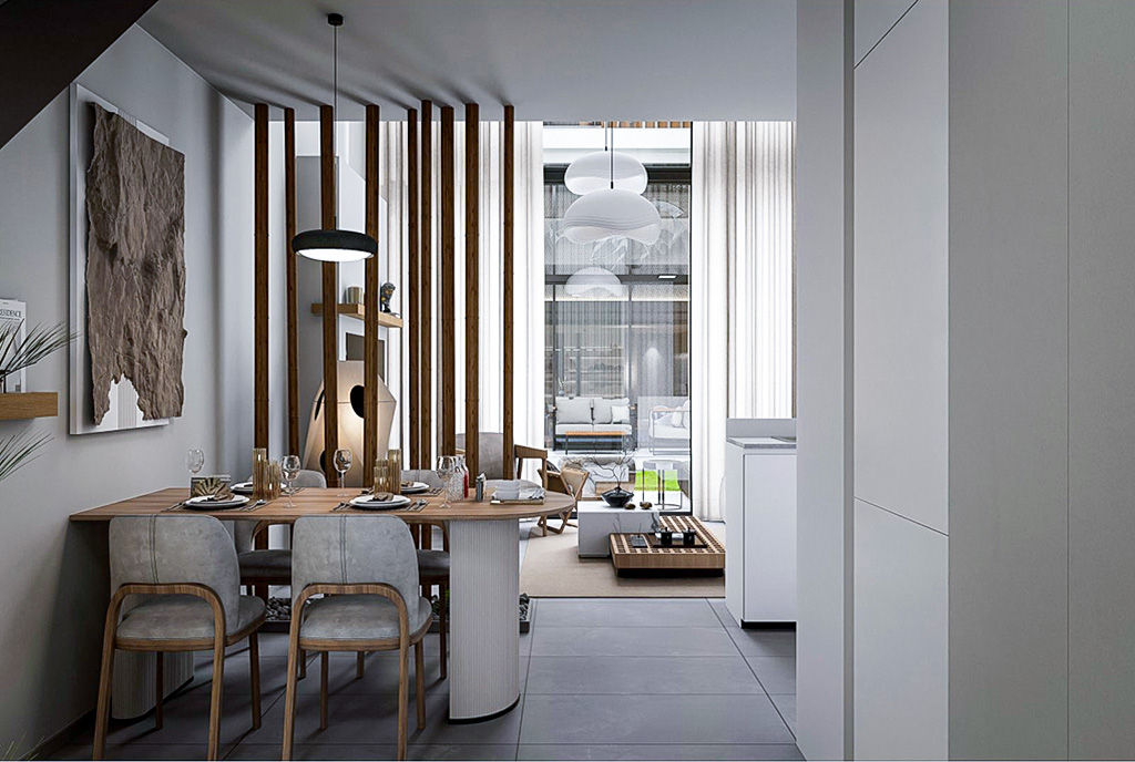 zaprojektowane w czerni i bieli wnętrze luksusowego apartamentu na sprzedaż Cypr Iskele Yeni