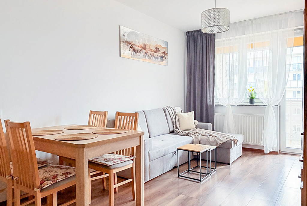 estetycznie zaaranżowany pokój dzienny w ekskluzywnym apartamencie do wynajęcia Gorzów Wielkopolski