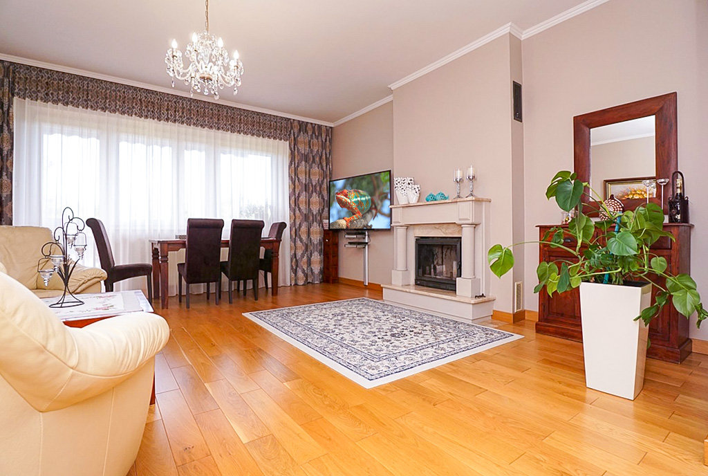 kominek w salonie ekskluzywnej willi do sprzedaży Piotrków Trybunalski